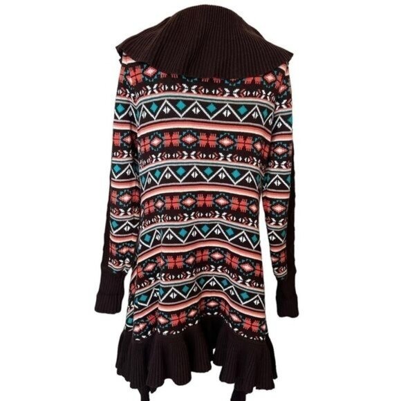 Powder River Outfitters Womens Ruffle Knit Cardigan Size L Brown Southwestern Pr - Picture 2 of 11